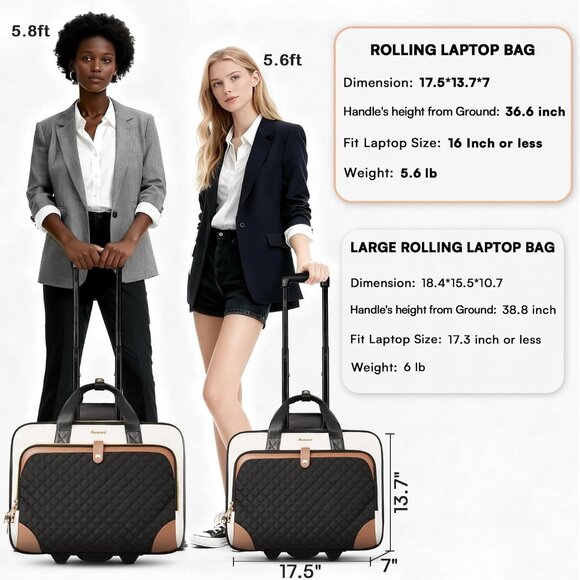 Chic 16-Inch Women's Rolling Computer Bag - TSA-Friendly & Spacious Compartments - Picture 7 of 8